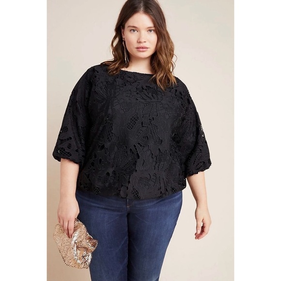Anthropologie Anne Marie Black Lace Top NWT SZ 2X - Picture 3 of 15